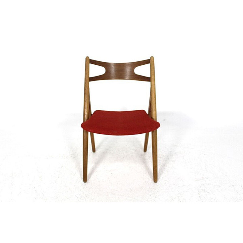 Set of 6 vintage oak and teak chairs 'Sawbuck CH29' Hans J. Wegner, Carl Hansen and Son, 1960