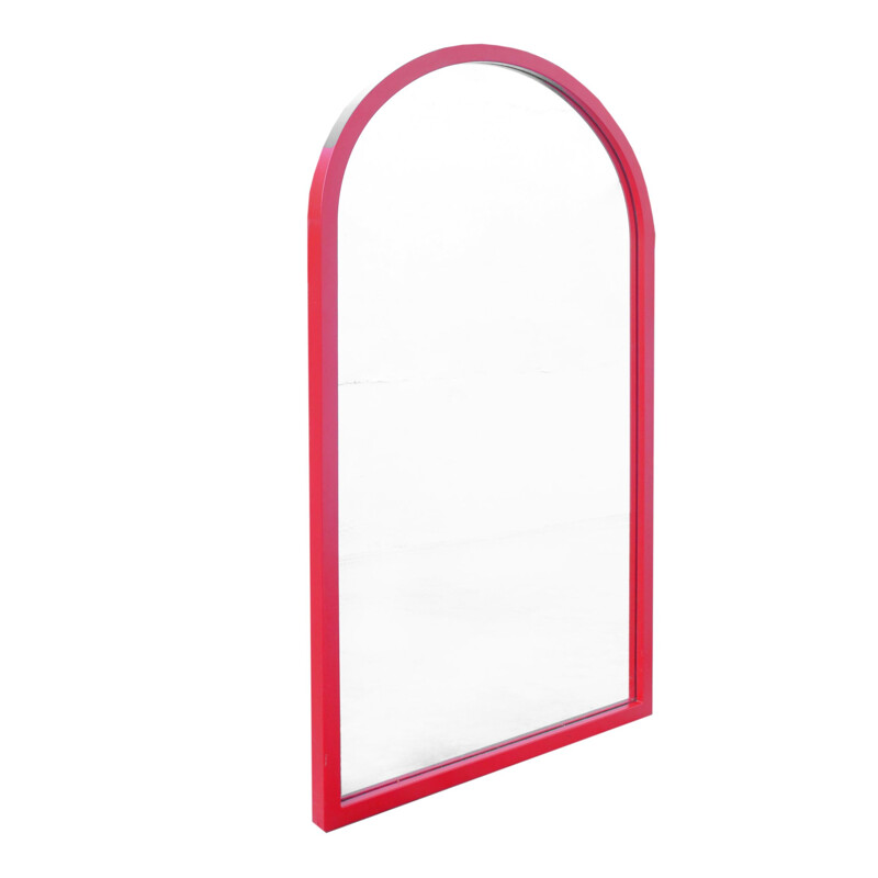 Vintage Mirror red postmodern Anna Castelli Ferrieri for kartell Italy 1980