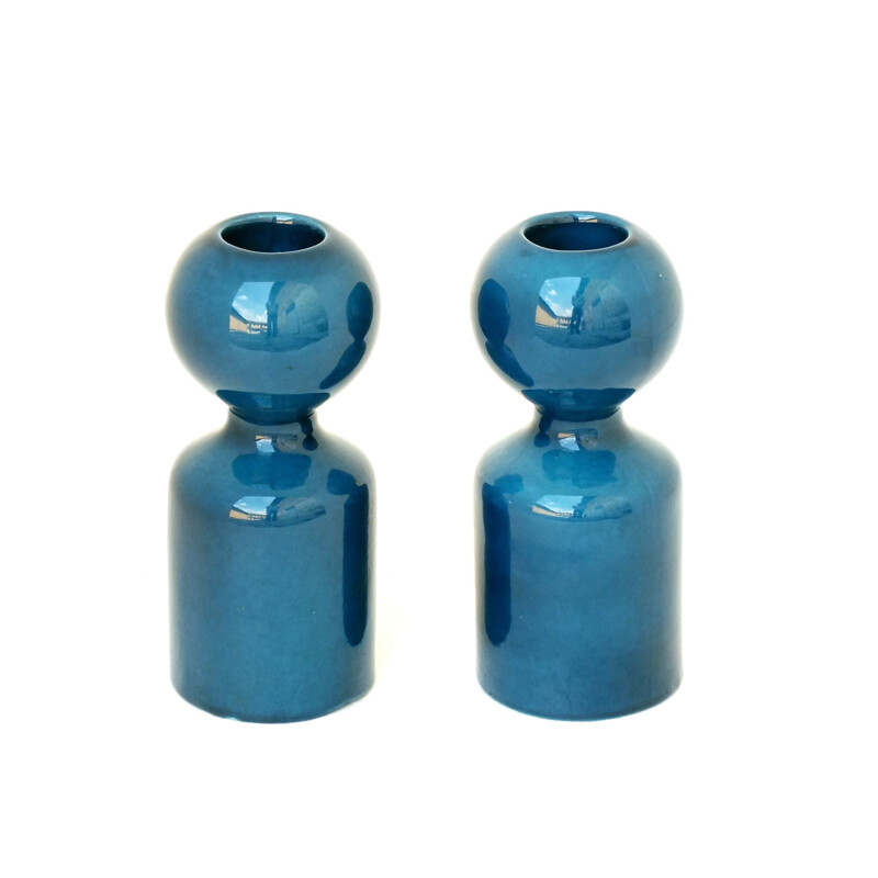 Pair of vintage ceramic candlesticks by Liisi Beckmann Gabbianelli, Italy 1970