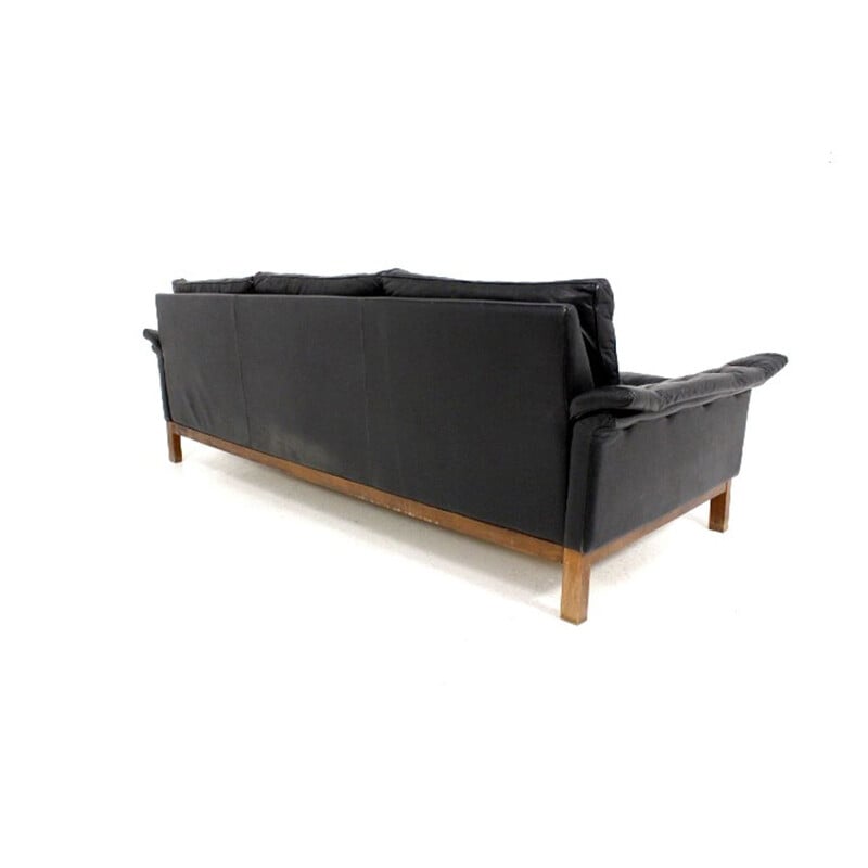 Vintage leather sofa, beechwood Sweden, 1960