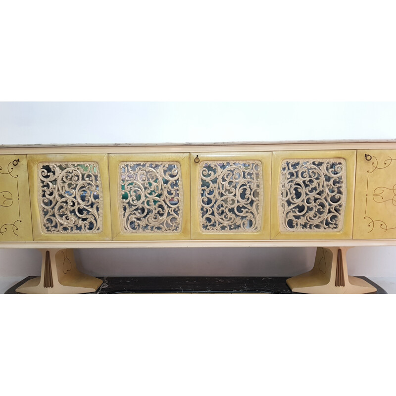Vintage parchment sideboard with marble base, Italy1959