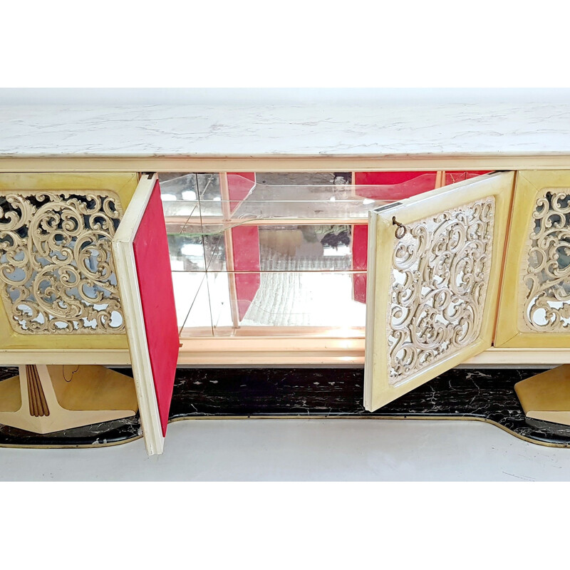 Vintage parchment sideboard with marble base, Italy1959