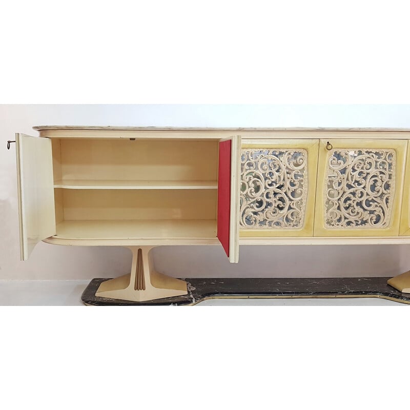 Vintage parchment sideboard with marble base, Italy1959