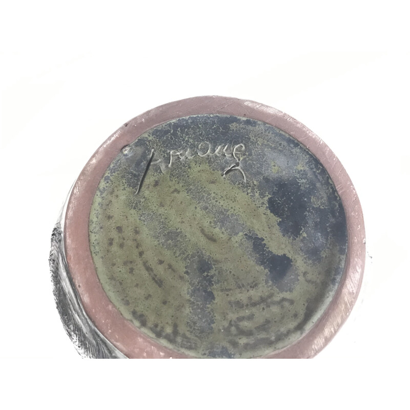 Pichet en céramique vintage émaillée verte à décor ciselé Ariane
