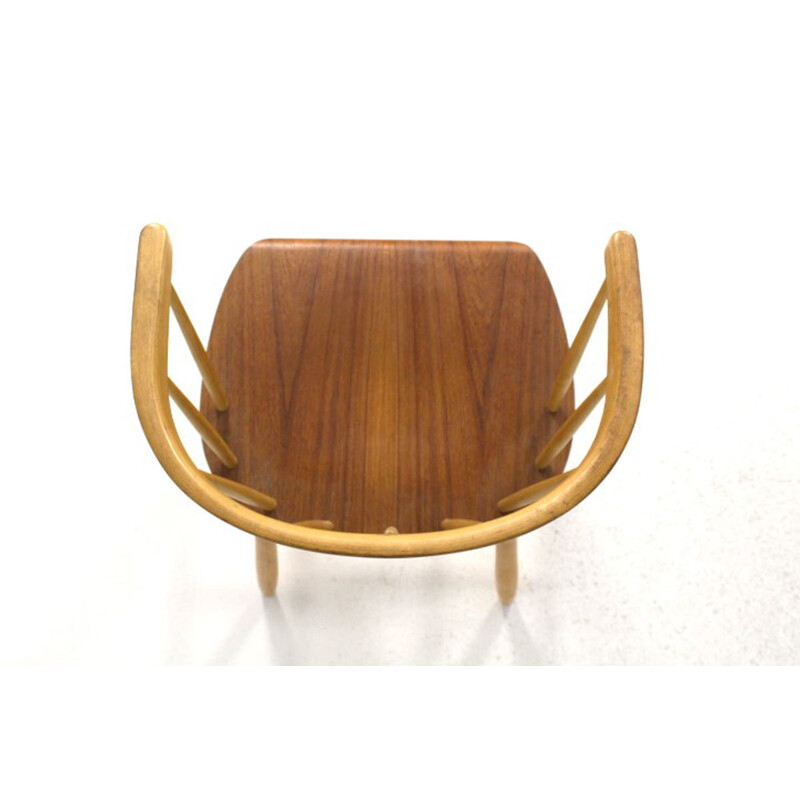 Vintage teak and typical beech wood stick armchair in suede 1960