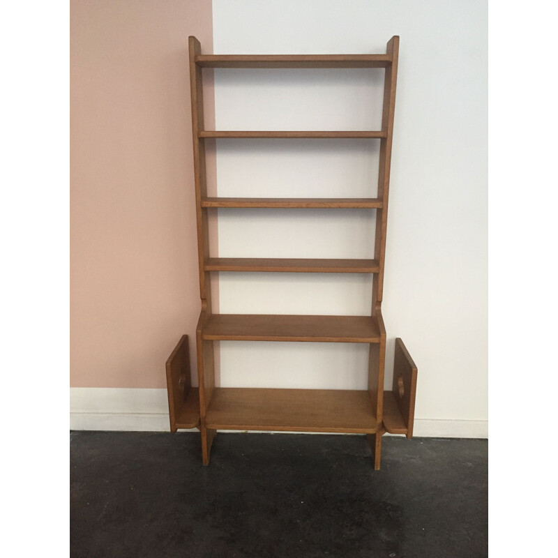Vintage solid oak shelf by robert guillerme and jacques chambron