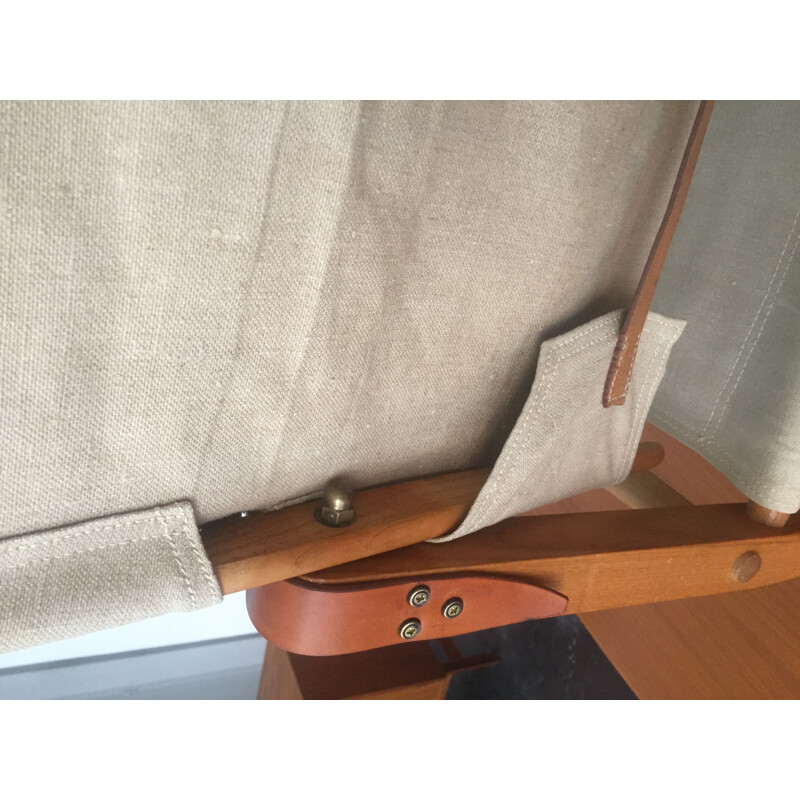 Vintage safari armchair by Kaare Klint for Rasmussen linen and leather fabrics 