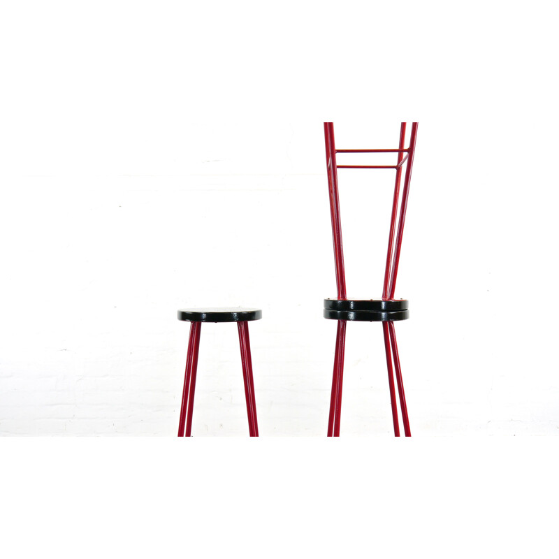 Midcentury Set of 3 Bar Stools in Red and Black, 1970s