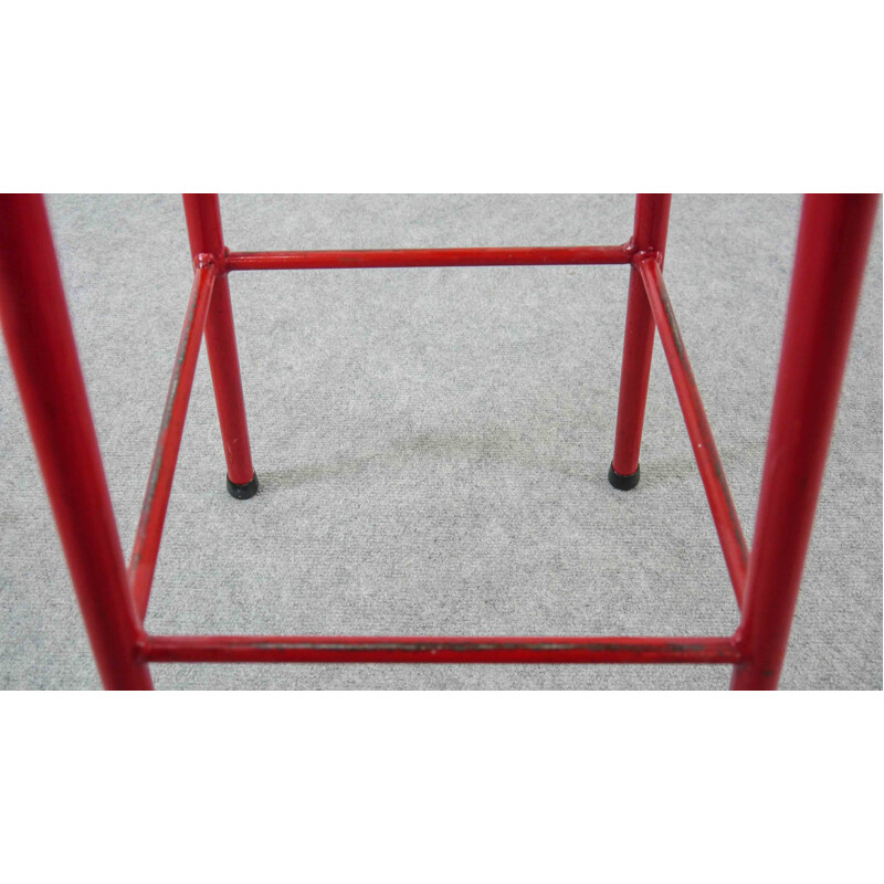 Midcentury Set of 3 Bar Stools in Red and Black, 1970s