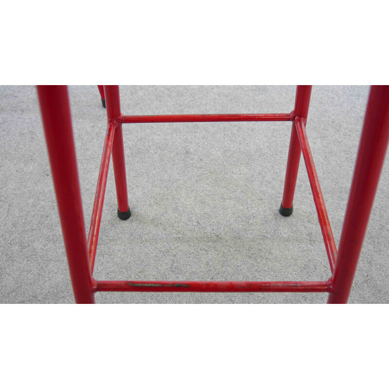 Midcentury Set of 3 Bar Stools in Red and Black, 1970s