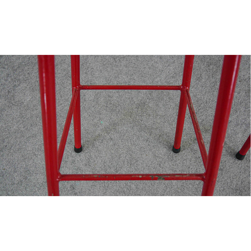 Mid Century Set of 3 Bar Stools in red and black,1970s