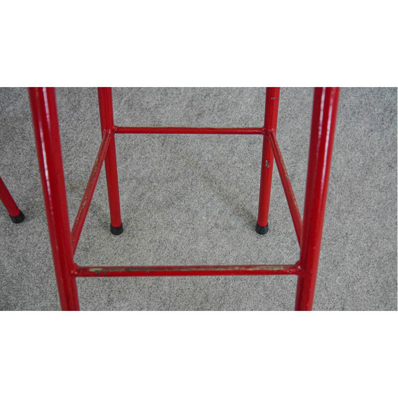 Mid Century Set of 3 Bar Stools in red and black,1970s