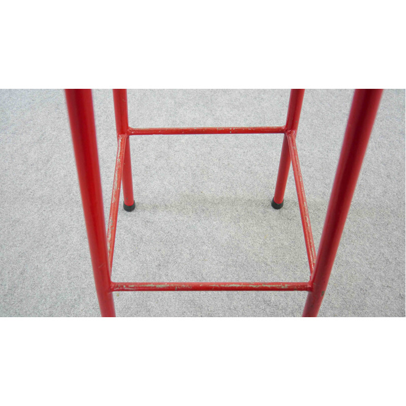 Mid Century Set of 3 Bar Stools in red and black,1970s