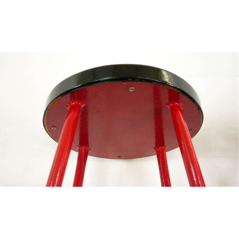 Mid Century Set of 3 Bar Stools in red and black,1970s