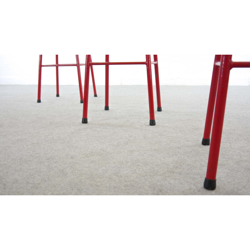 Mid Century Set of 3 Bar Stools in red and black,1970s