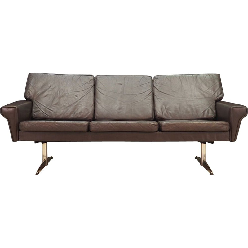 Vintage sofa in brown leather and chrome, 1980s