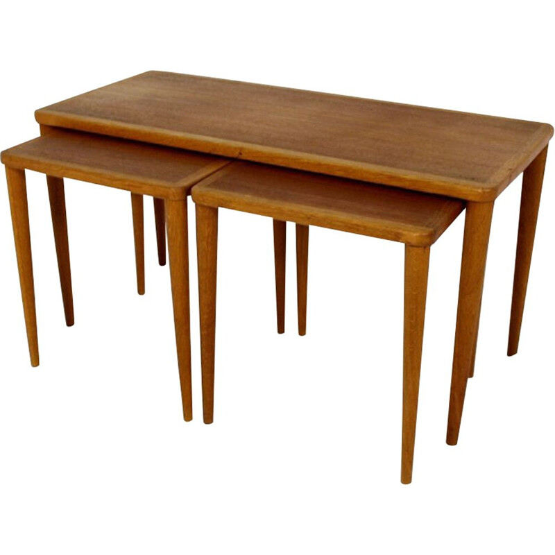 Set of 3 vintage teak swan coffee tables, Sweden, 1960