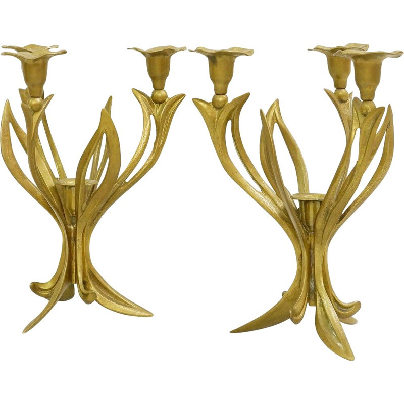 Pair of Brass Vintage Flower Candelabra 4 candles