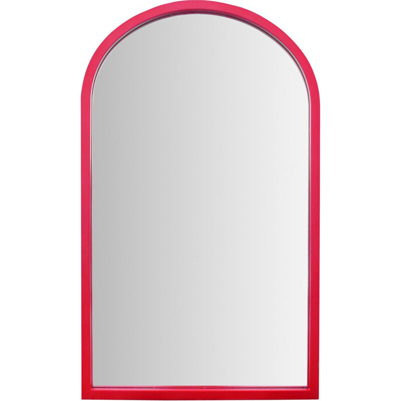 Vintage Mirror red postmodern Anna Castelli Ferrieri for kartell Italy 1980