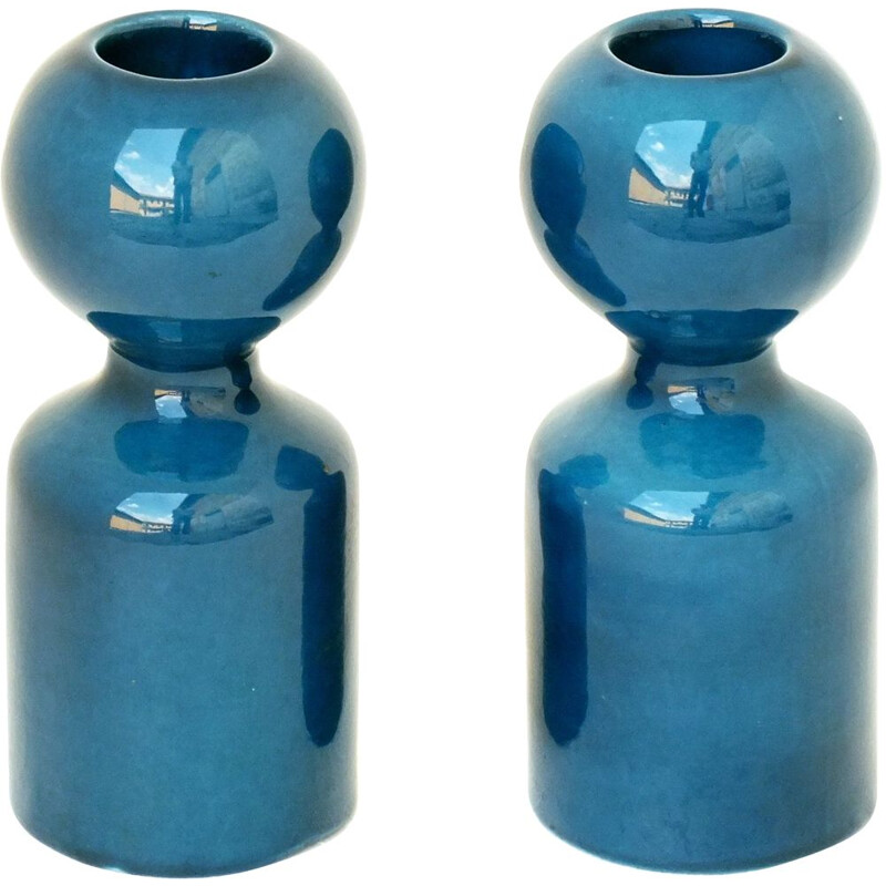 Pair of vintage ceramic candlesticks by Liisi Beckmann Gabbianelli, Italy 1970