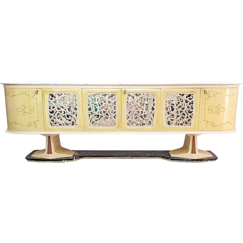 Vintage parchment sideboard with marble base, Italy1959