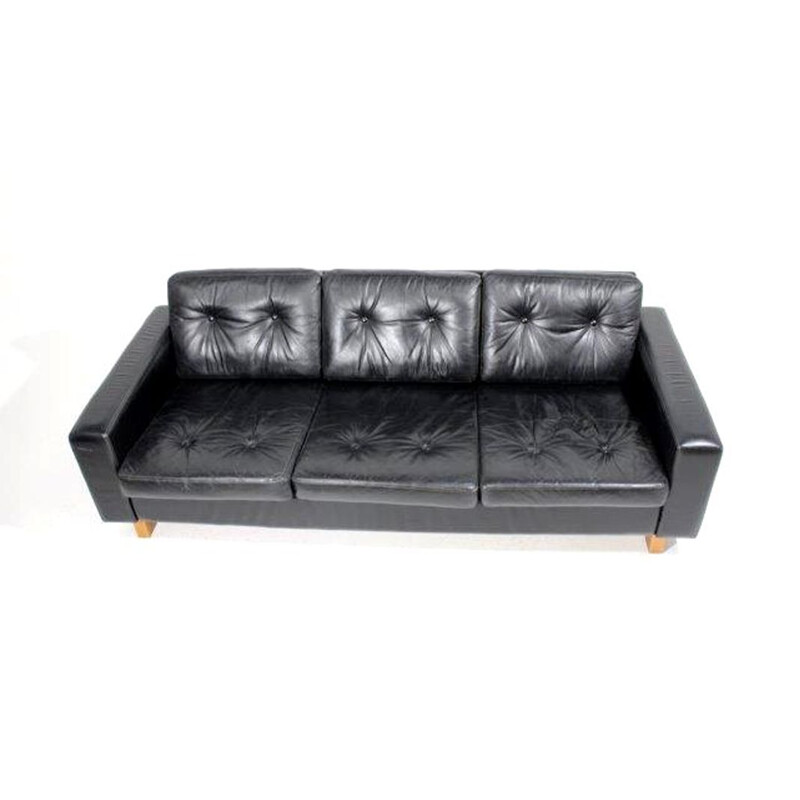 Vintage leather sofa, 3 seats, Sweden, 1950