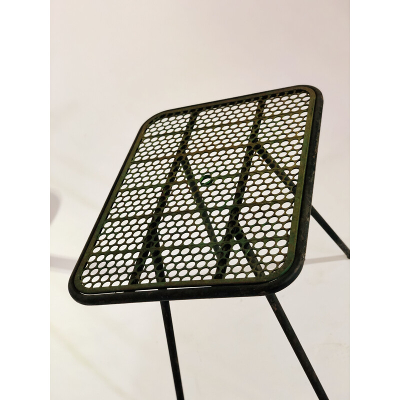 Vintage metal table with green top and black foot by René Malaval