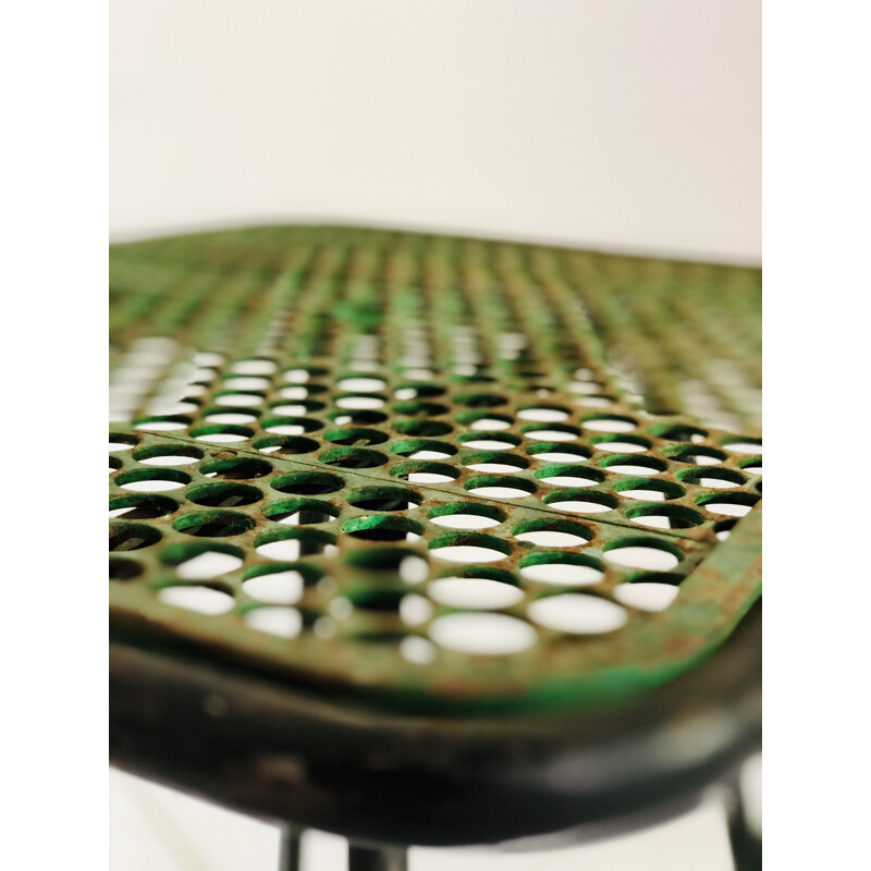 Vintage metal table with green top and black foot by René Malaval