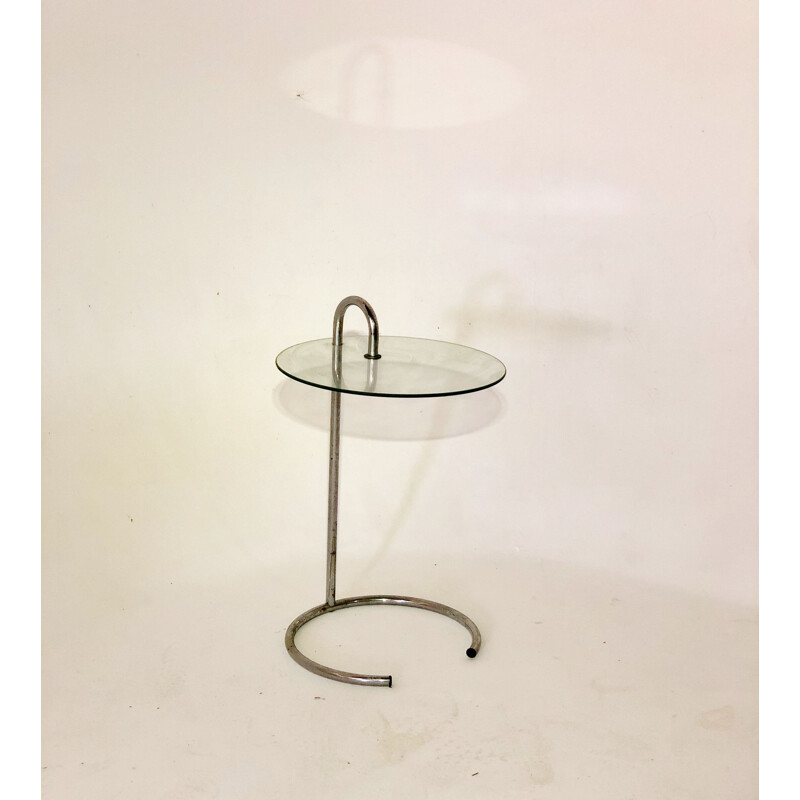 Vintage side table glass and aluminium chrome plated