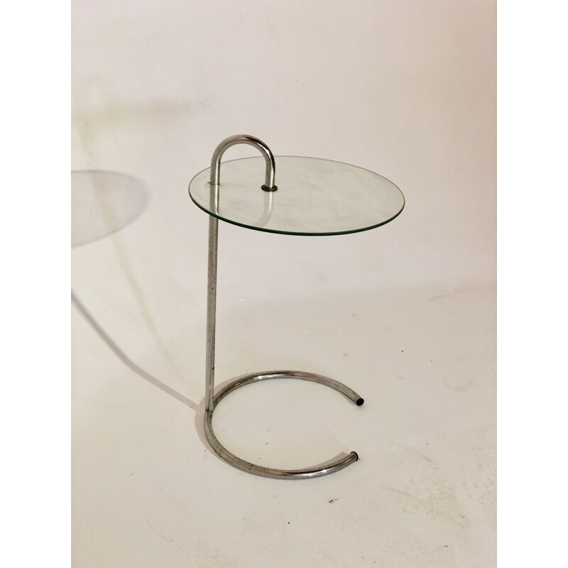 Vintage side table glass and aluminium chrome plated