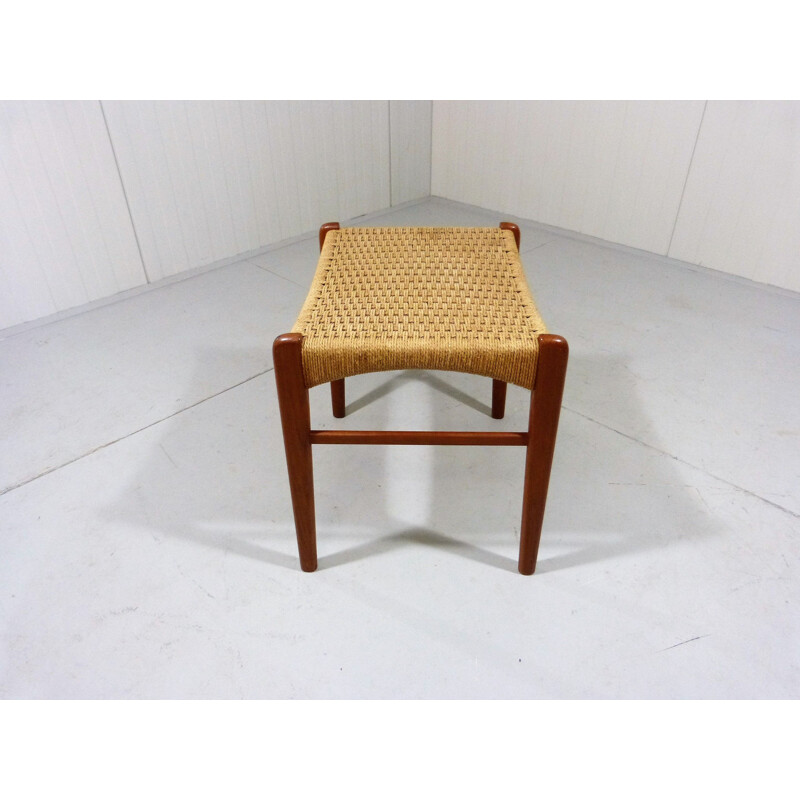 Vintage Stool Ottoman Teak frame, rope seat by Niels O. Møller Denmark