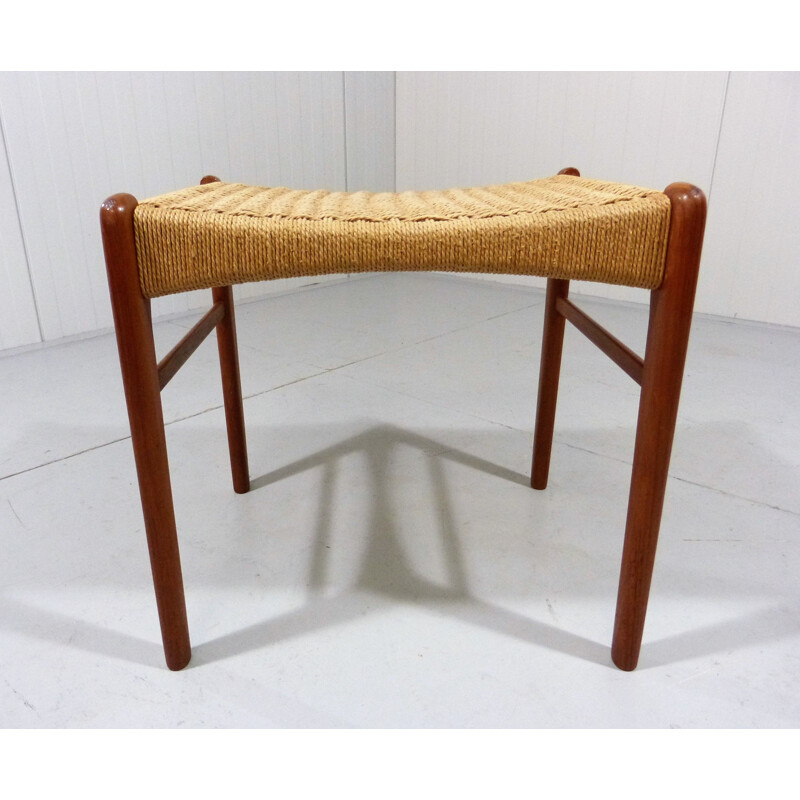 Vintage Stool Ottoman Teak frame, rope seat by Niels O. Møller Denmark