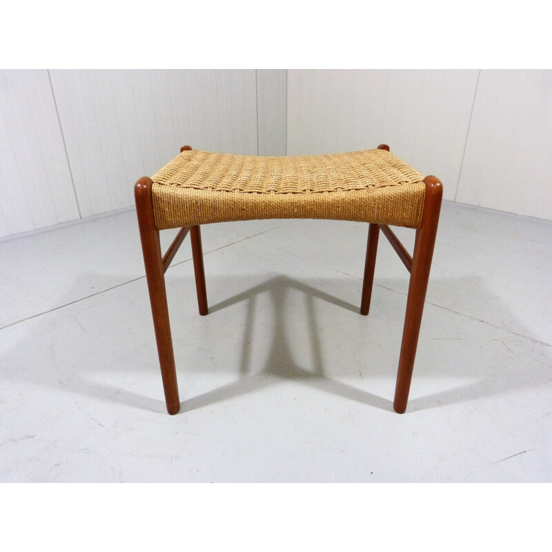 Vintage Stool Ottoman Teak frame, rope seat by Niels O. Møller Denmark