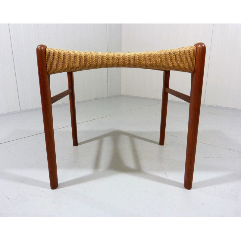 Vintage Stool Ottoman Teak frame, rope seat by Niels O. Møller Denmark