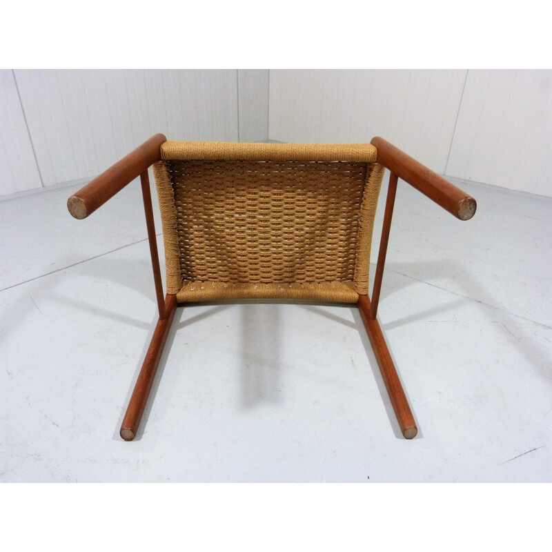 Vintage Stool Ottoman Teak frame, rope seat by Niels O. Møller Denmark