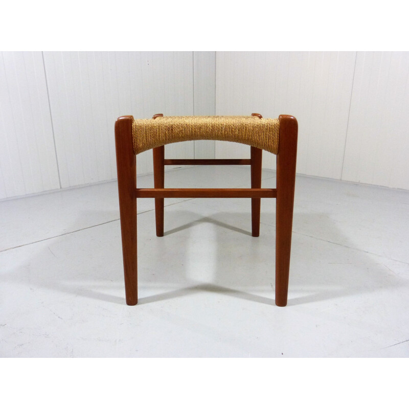 Vintage Stool Ottoman Teak frame, rope seat by Niels O. Møller Denmark