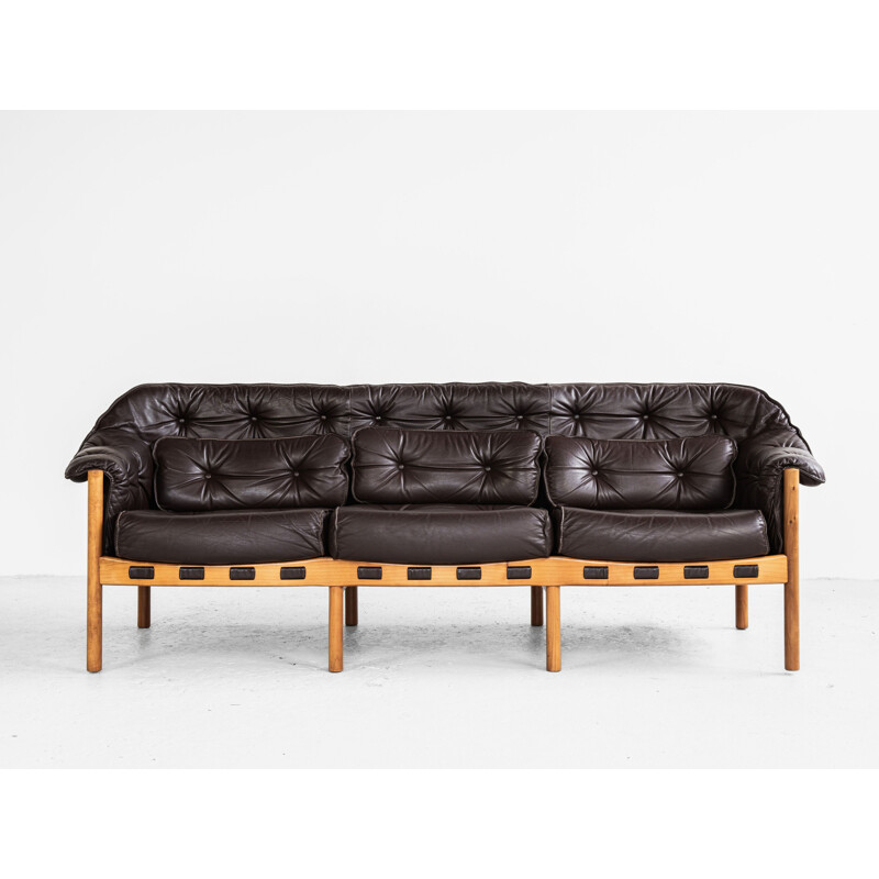 Midcentury sofa in teak and leather by Arne Norell 1960