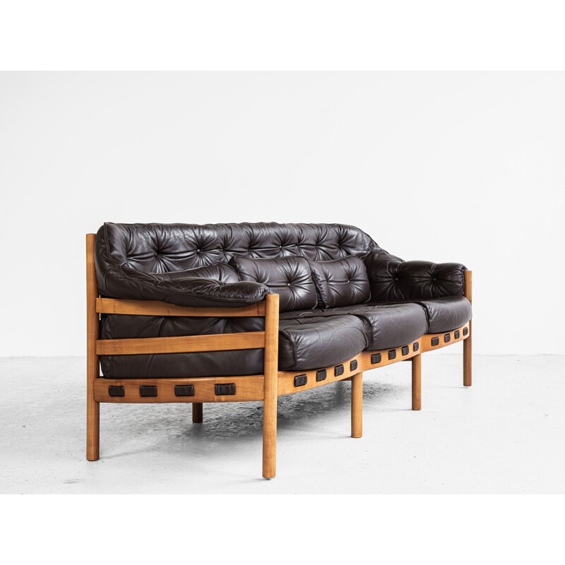 Midcentury sofa in teak and leather by Arne Norell 1960