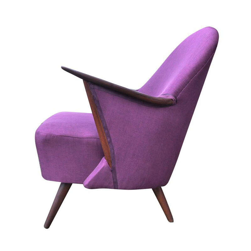 Purple armchair with teak structure - 1950s