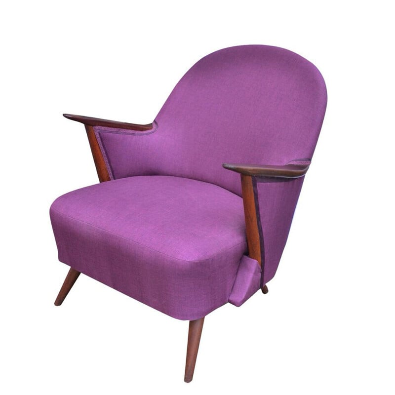 Purple armchair with teak structure - 1950s