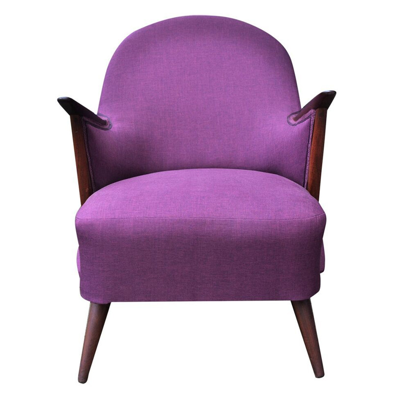 Purple armchair with teak structure - 1950s