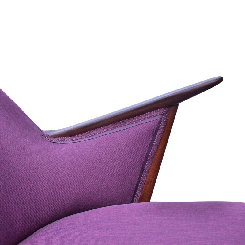 Purple armchair with teak structure - 1950s