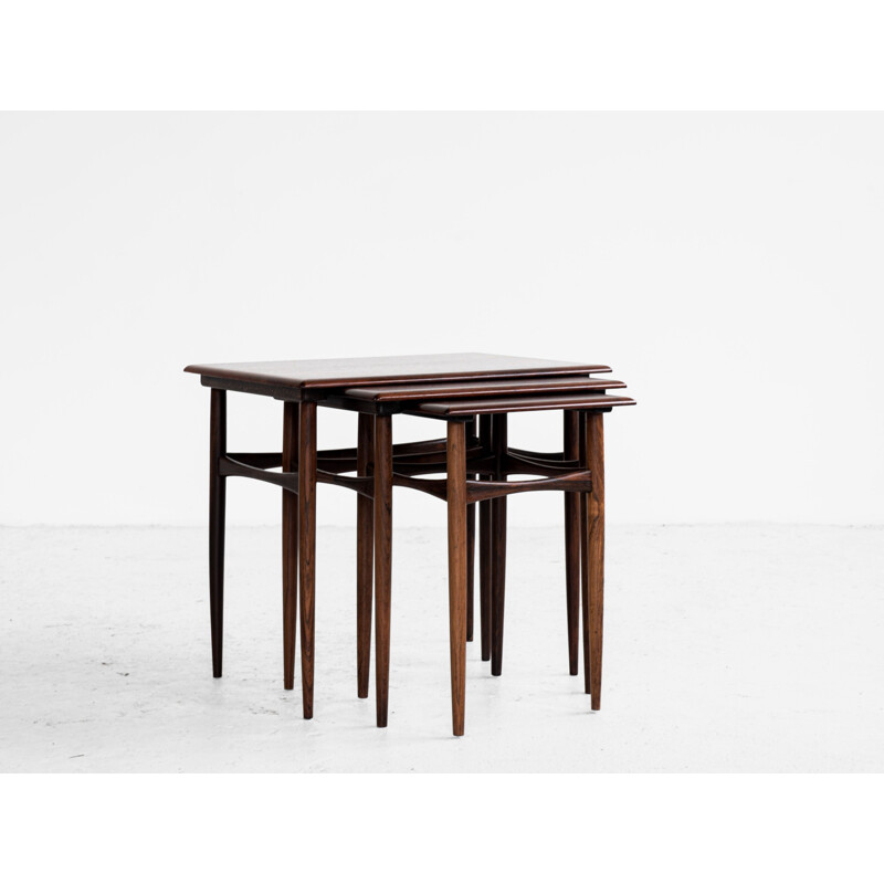 Midcentury nest of 3 side tables in rosewood by Poul Hundevad Danish 1960s