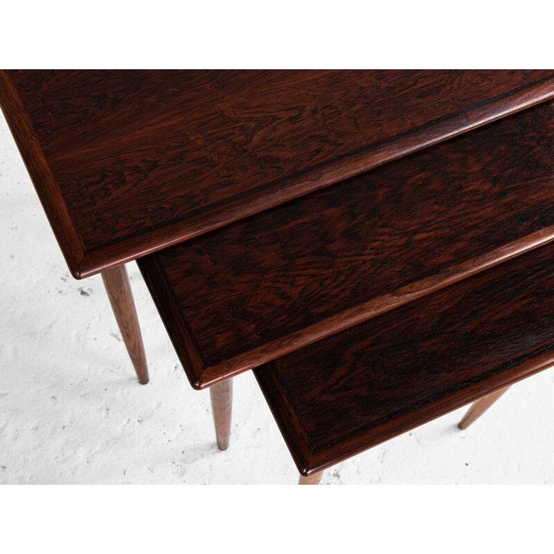 Midcentury nest of 3 side tables in rosewood by Poul Hundevad Danish 1960s