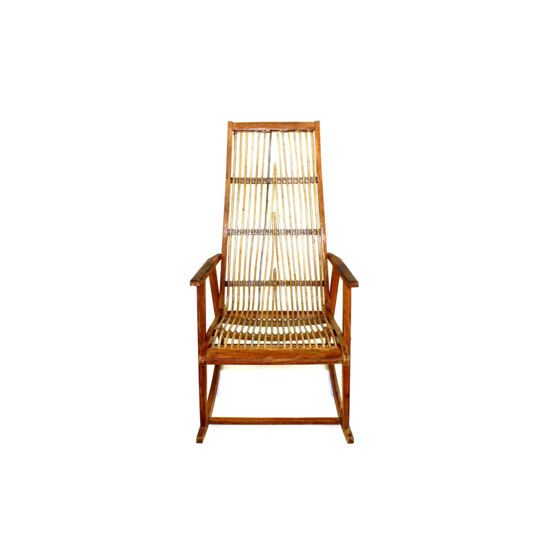 Vintage beech and rattan Rocking-Chair, Sweden, 1960