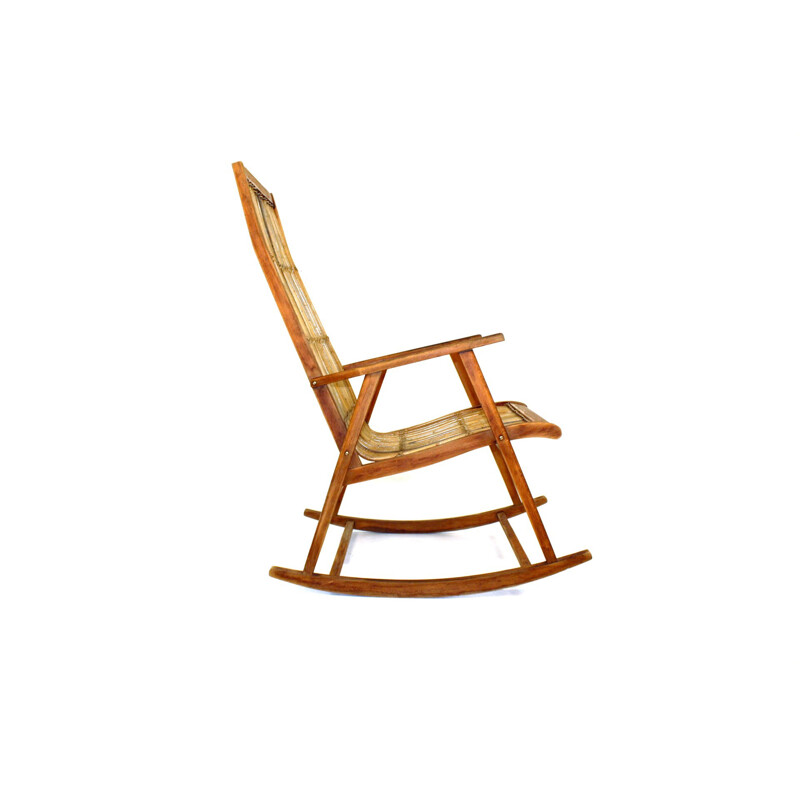 Rocking-Chair vintage en hêtre et rotin, Suède, 1960