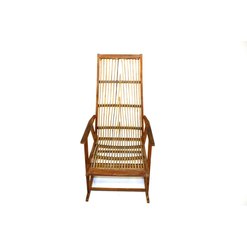 Vintage beech and rattan Rocking-Chair, Sweden, 1960