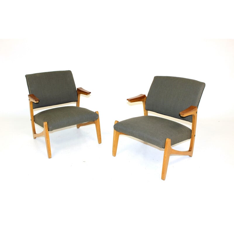 Pair of vintage teak and beech armchairs, Sweden, 1950