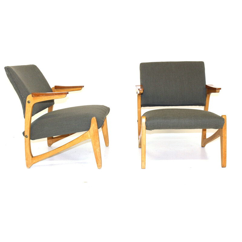Pair of vintage teak and beech armchairs, Sweden, 1950