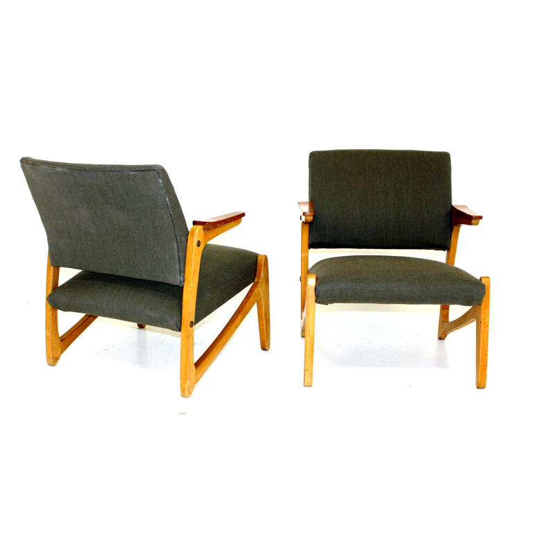 Pair of vintage teak and beech armchairs, Sweden, 1950